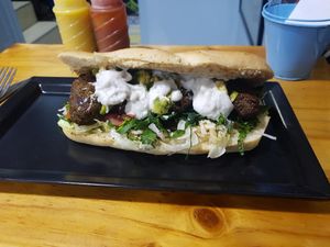 Falafel sandwich at Mercy Vegan Food in Bogota