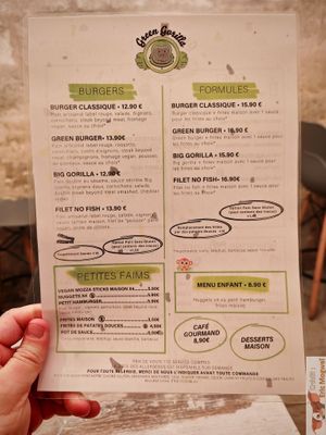 Menu at Green Gorilla in Montpellier