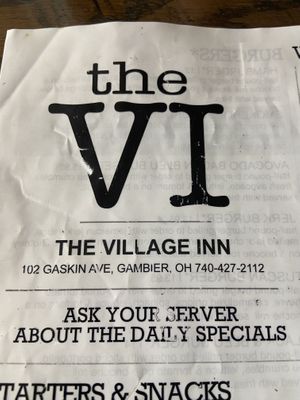 Menu 1  at The Village Inn in Gambier