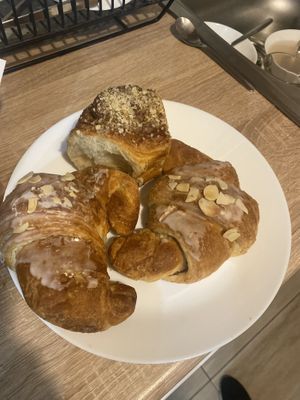 Croissant and cake  at Szklarnia in Krakow