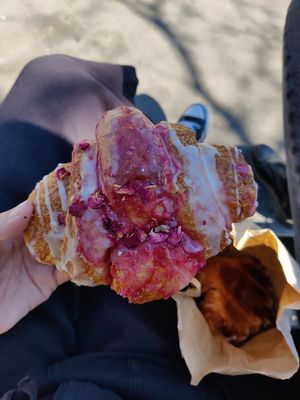 Raspberry crossiant at Szklarnia in Krakow