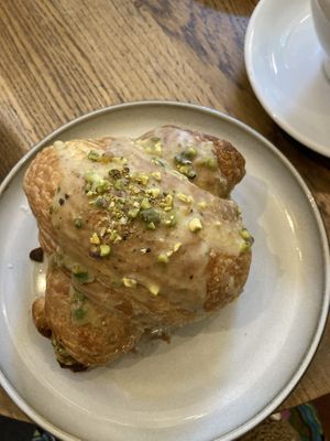 Pistachio croissant  at Szklarnia in Krakow