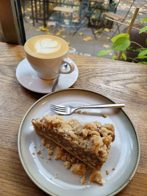 Apple pie and cappuccino at Szklarnia in Krakow