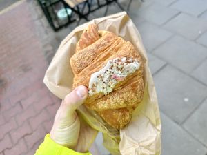 Chocolate & sesame seed filled croissant 🥐   at Szklarnia in Krakow