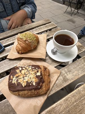 Pistachio croissant & Pain au chocolate.   at Szklarnia in Krakow