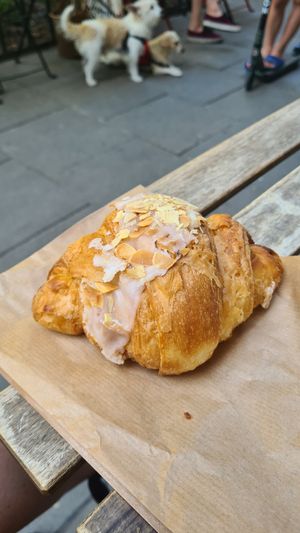 Best almond croissant I've ever had, vegan or otherwise!! at Szklarnia in Krakow