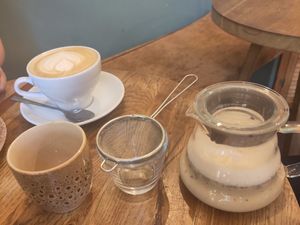 Latte, and chai latte at Szklarnia in Krakow