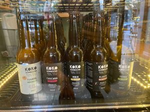 Big selection of kombuchas at Szklarnia in Krakow