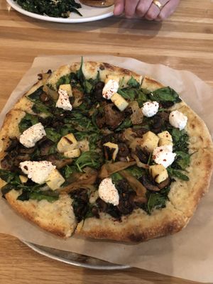 Mushroom spinach pizza with vegan ricotta   at True Food Kitchen in Las Vegas