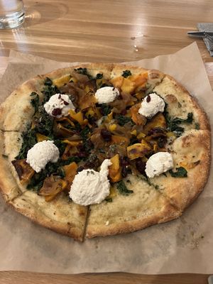 Butternut squash pizza with almond ricotta - amazing   at True Food Kitchen in Las Vegas
