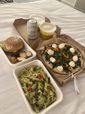 Vegan Butternut Squash soup, vegan double cheeseburger, Veganized pumpkin pesto pasta   at True Food Kitchen in Las Vegas