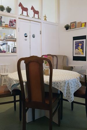 Interior of location - seating space at Cafe Katulki in Berlin