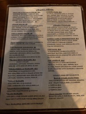 Vegan menu at Pedaler's Pub in Bentonville