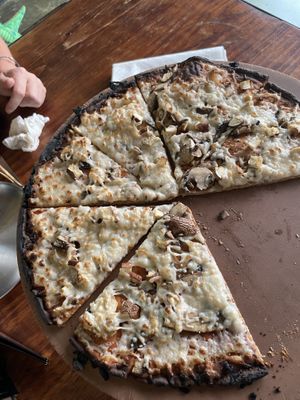 ¾ of a pizza with vegan cheesee  at Pedaler's Pub in Bentonville