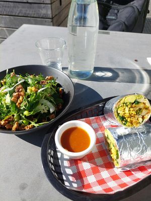 Vegan tofu burrito and Vegan wellness bowl at The Spade in Glenroy