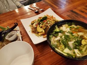 Pho and glass noodle dish at MOE PHO in Pendleton