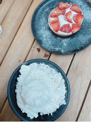Vegan strawberry tart and a lemon Eton mess  at The Fig in Malvern