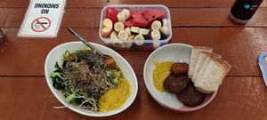 Salad bowl with falafel and eggplant patties at Salad Bowl - Food Stall in Koh Phangan