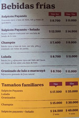 Menu page 3 of 6, January 2023 at Mora Castilla in Popayan