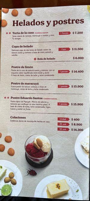 Ice cream and desserts  at Mora Castilla in Popayan