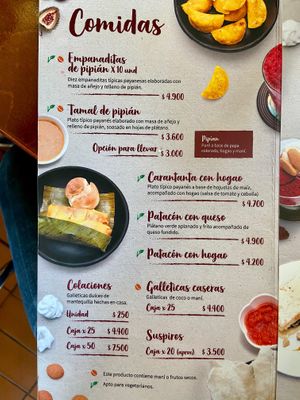 Menu page 1 of 4, March 2020 at Mora Castilla in Popayan