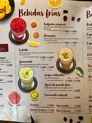 Menu page 2 of 4, March 2020 at Mora Castilla in Popayan