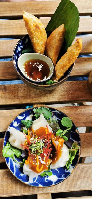 Oben: #15 Knusprige Wan-Tan Unten: #16 Ha Cao Gedämpfte Dumplings at An Vegan House - Lange Reihe in Hamburg