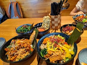 This fed 2 adults & 2 kids (6 & 8),  really well,  some dishes are spicey.  The crispy tofu sticks with raspberry chilli dip - highly recommended at An Vegan House - Lange Reihe in Hamburg