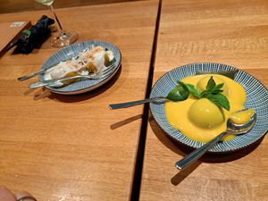 Pecan pie & moki ice cream - not like ice cream or a regular pecan pie.  I liked them as they were very different. The kids loved the passionfruit sauce.  Husband grumbled at the p at An Vegan House - Lange Reihe in Hamburg