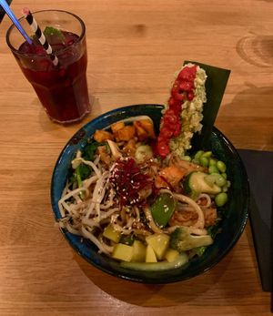 Udon with Tofu Greenrice Flakes and homemade ice tea 😍  at An Vegan House - Lange Reihe in Hamburg