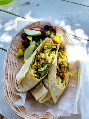 All vegan burrito with vegan cheese. The best! at Clean Juice - Truck in Falmouth