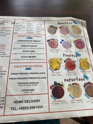 Menu (March 2024). Note: V sign is for vegetarian, vegan is not listed.   at The Backyard Cafe & Bistro in Koh Lanta