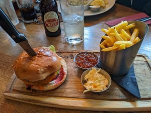 Mushroom, red pepper and beetroot 'burger' at The Stanhill in Oswaldtwistle