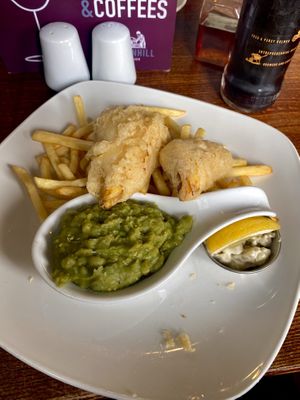 Banana Blossom fish and chips with tartare sauce   at The Stanhill in Oswaldtwistle