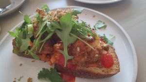 Peanut satay cauliflower on sourdough. #Veganuary at The Early Bird in Birmingham