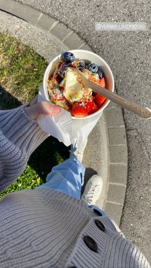 Soy yoghurt, caramel sauce and fruit at YOMARO in Bertrange