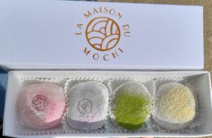 Anko, matcha, lavanda, rose mochi (right to left) at La Maison du Mochi - Turenne in Paris