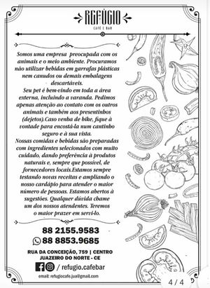 Cardápio 3/3 at Refúgio in Juazeiro Do Norte