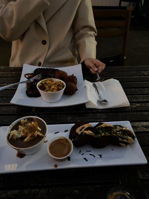 Crab cakes and mashed potatoes   at Dirty Lettuce in Portland