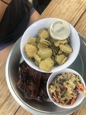 BBQ ribs, fries pickles, coleslaw, and ranch!   at Dirty Lettuce in Portland