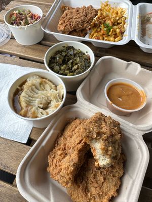 Sides and Mississippi Mud dipping sauce (honey-mustard-like sauce) at Dirty Lettuce in Portland