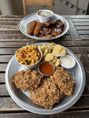 Ribs, mash potatoes, Jalapeno poppers | Fried Chicken, Mac and Cheese, and Fried pickles  at Dirty Lettuce in Portland