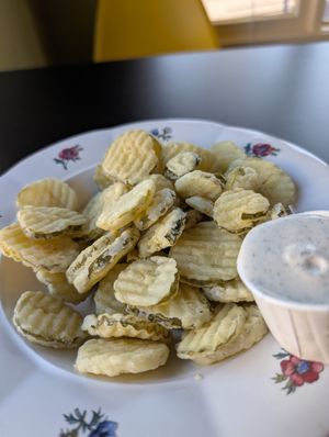 Fried pickles! Yum! at Dirty Lettuce in Portland