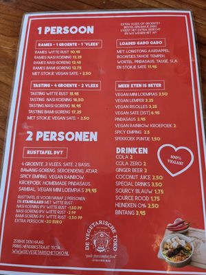 Menu at De Vegetarische Toko in The Hague