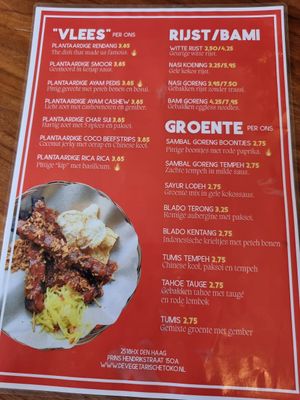 Menu at De Vegetarische Toko in The Hague