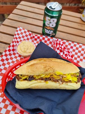 The satay sandwich with dipping sauce at De Vegetarische Toko in The Hague