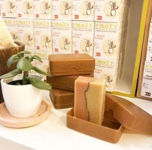 Soap in liquid wood container at Le Moly in Pau