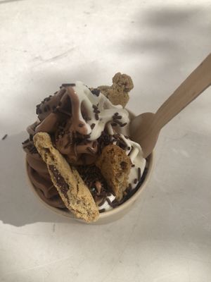 Oat mylk soft serve, choc and vanilla combined  at Grumpy & Runt in Western Cape