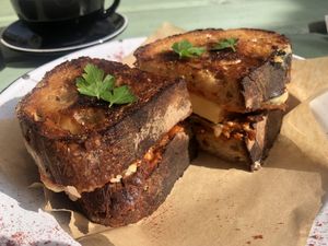 Rueben(esque) sandwich on sourdough   at Grumpy & Runt in Western Cape