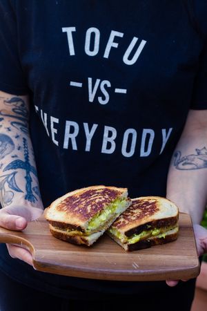 Breakfeast on rye with scrambled tofu, egg style sauce and chicken seitan  at Grumpy & Runt in Western Cape